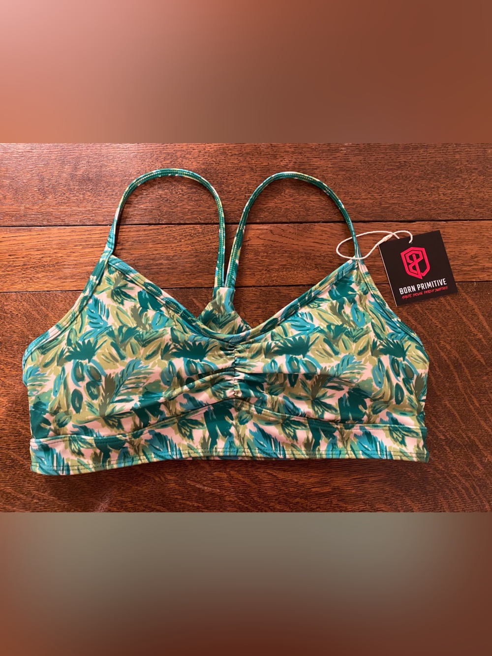 Born Primitive Teal and Green Palm Print Athletic Bikini Top